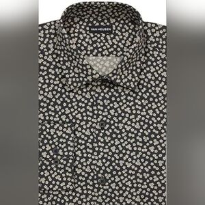 Van Heusen Shirt Men's 18-18.5 34/35  BLK Floral Big Fit Stretch